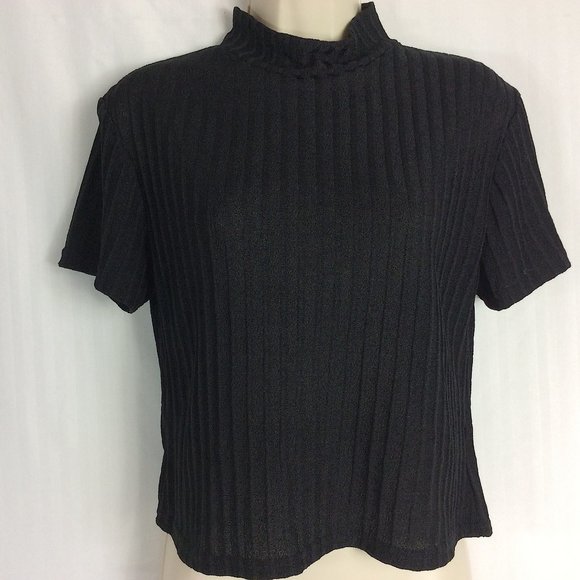 4/$25 Vintage Tiramisu Black Mock Neck Shirt Top Petite - Picture 2 of 7